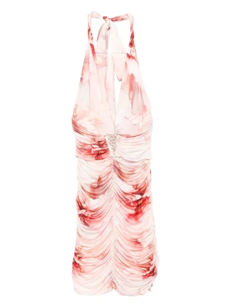 Sukienka mini Babylone Paris w kwiatki z nadrukiem z dekoltem w serek różowa