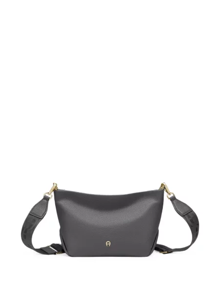 Kožna crossbody torbica Aigner s autogramom siva