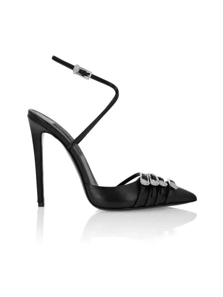 Czółenka Philipp Plein z otwartą piętą czarna