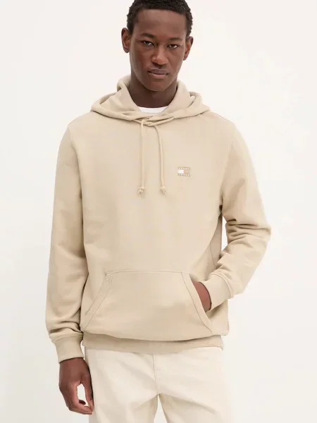Суичър с качулка Tommy Jeans с качулка бежово