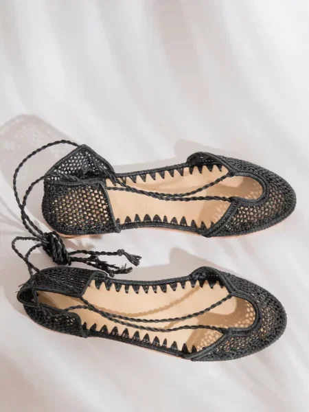 Balerini Slo_hand_made cu șireturi din dantelă negru
