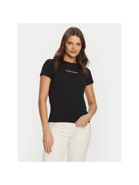 Guess Jeans Marškinėliai Regular Fit juoda