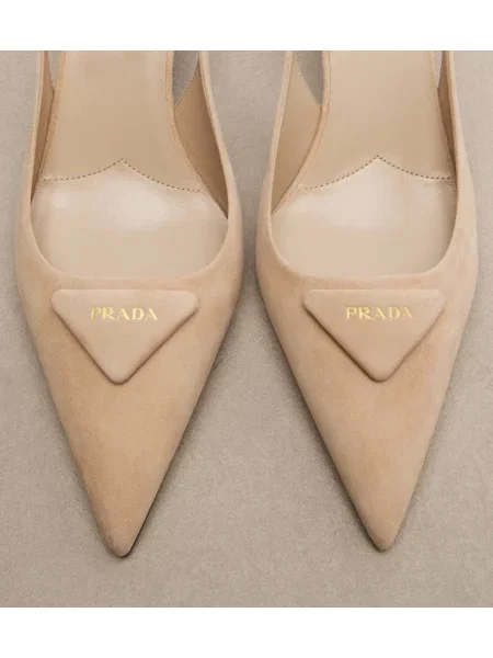 Pantofi cu toc Prada din piele de căprioară slingback bej