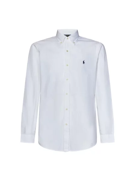 Haftowana koszula Polo Ralph Lauren prążkowana biała