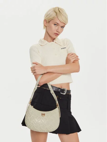 PINKO Kabelka Half Moon Mini Fl AI PLTT Écru biela
