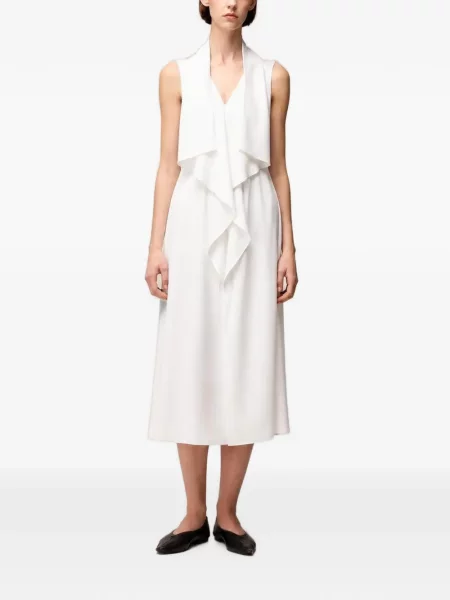 Rochie midi Retori fără mâneci drapată alb