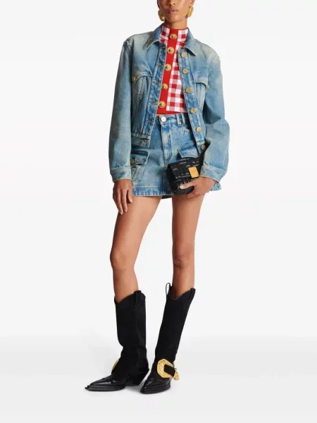 Top Balmain w kratkę czerwony