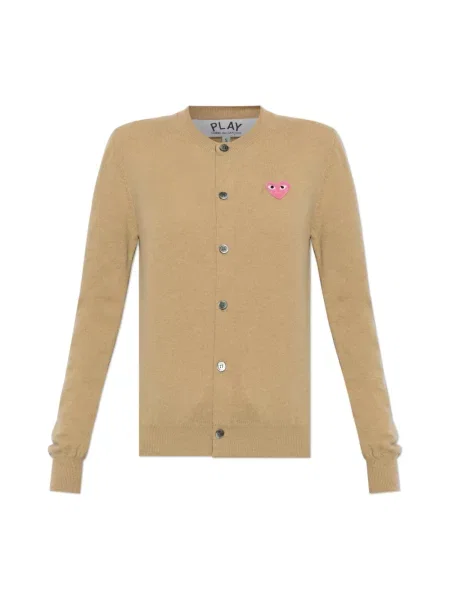 Kardigan Comme Des Garcons Play wełniany z logo beżowy