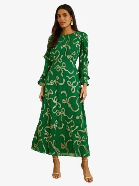 Love & roses Rochie auriu / smarald verde