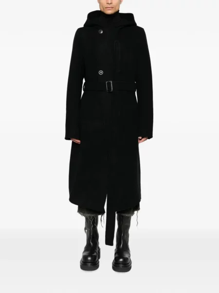 Препасан палто Rick Owens с качулка черно