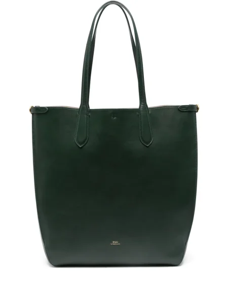 Geantă shopper Polo Ralph Lauren din piele cu cataramă verde