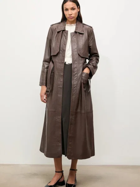 Answear.LAB spódnica midi ołówkowa brązowy