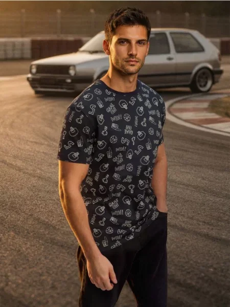 Sinsay Vzorované tričko námořnická modrá