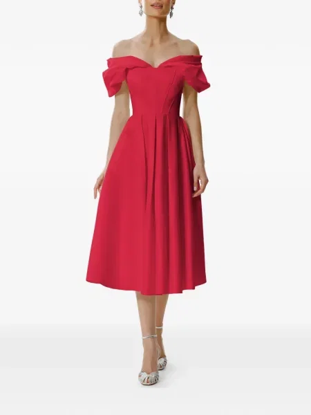 Rochie midi Framboise până la genunchi cu umerii deschiși de costum roșu