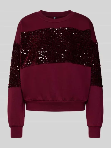 Bluza o kroju regular fit z mieszanki bawełny z cekinami model ‘NANCY’ Pieces bordowa