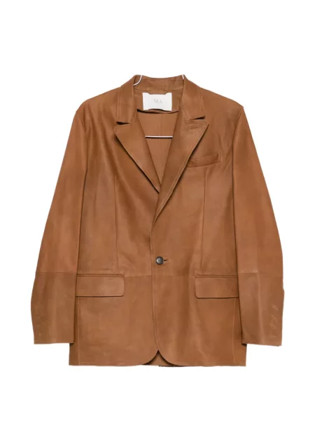 Marynarka skórzana Tela skórzana z klapą brązowa