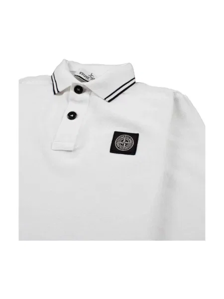 Koszulka polo Stone Island w paski z długim rękawem z kamieniami biała
