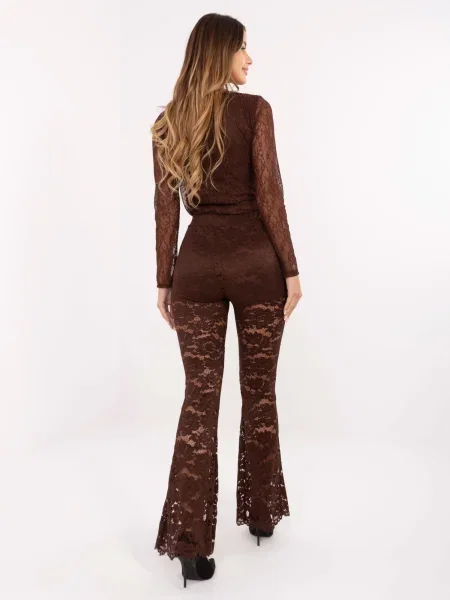 Legginsy Italy Moda koronkowe brązowe