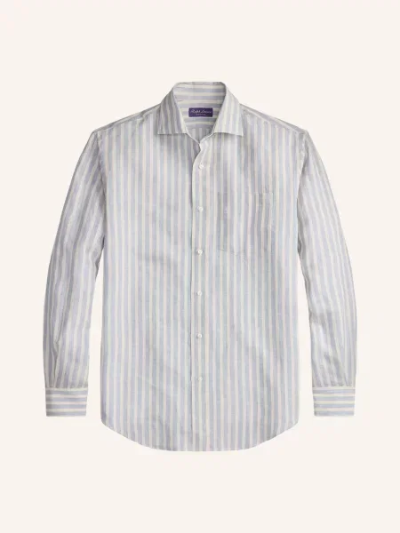 Ralph Lauren Purple Label Lněná Košile Custom Fit tmavě / krémová modrá