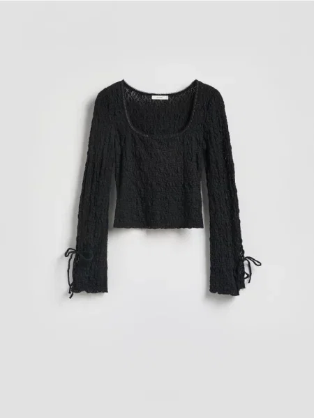 Reserved Koronkowy longsleeve czarny