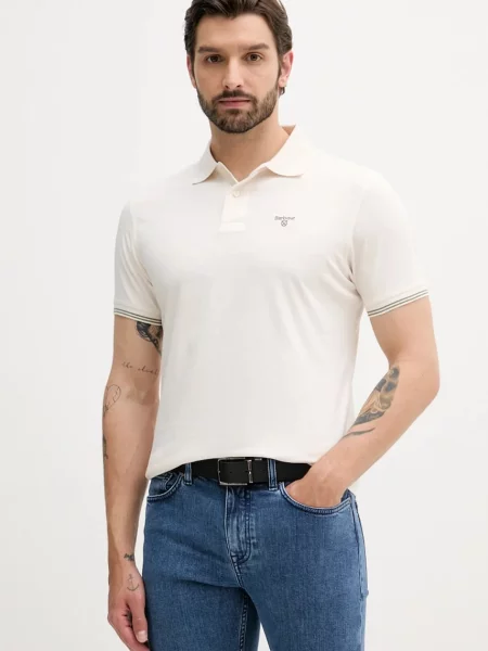 Тениска с яка Barbour AUSTWICK с изчистен дизайн бежово