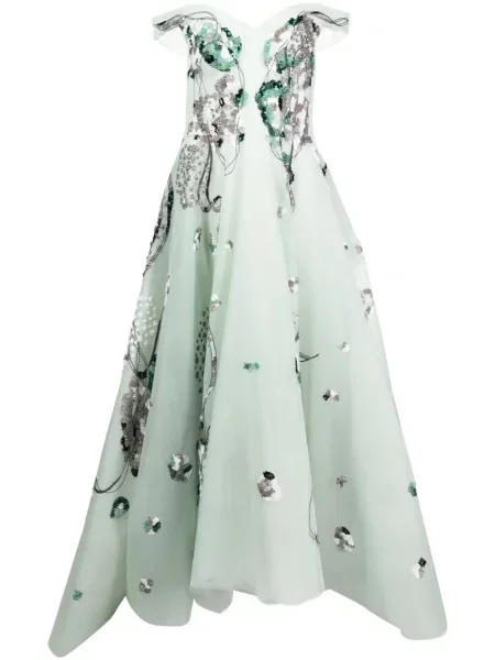 Rochie Saiid Kobeisy din tul cu mărgele verde