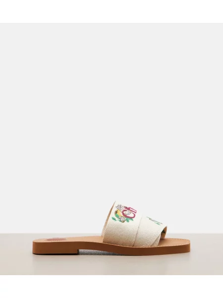 Sandale Chloé cu broderie de in alb