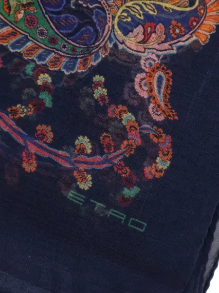 Fular Etro cu imagine cu model paisley albastru