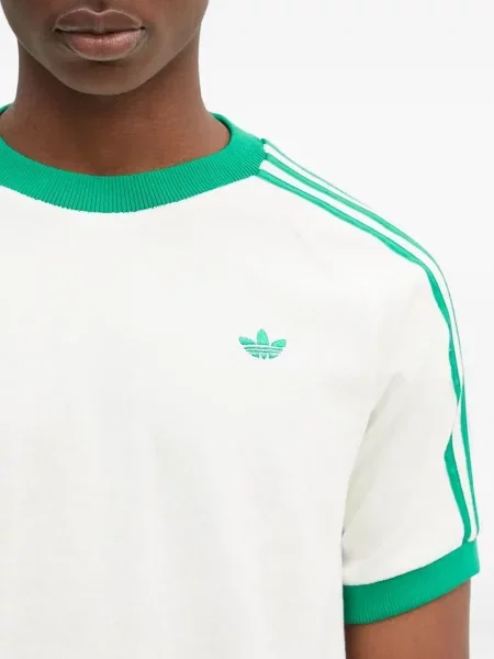 Tricou Adidas cu dungi cu broderie din velur albastru