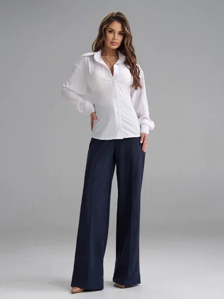 Штани класичні ISSA Plus темно-синій штучна замша сині