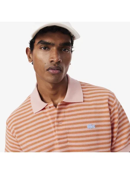 Lacoste Teksturowana Koszulka Polo W Paski Classic Fit różowy
