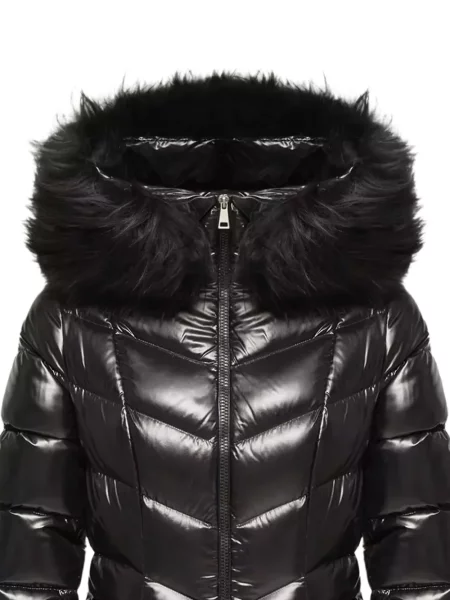 Кожена тапицерия кожух Moncler с козина черно