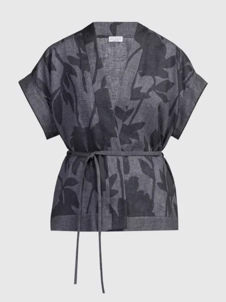 Кардиган з льону в рослинний принт Brunello Cucinelli сірий