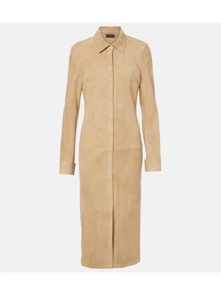 Palton Stouls din piele de căprioară bej