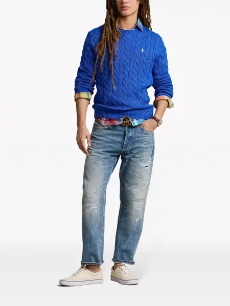 Gėlėtos raštuotos lininiai polo marškinėliai Polo Ralph Lauren balta