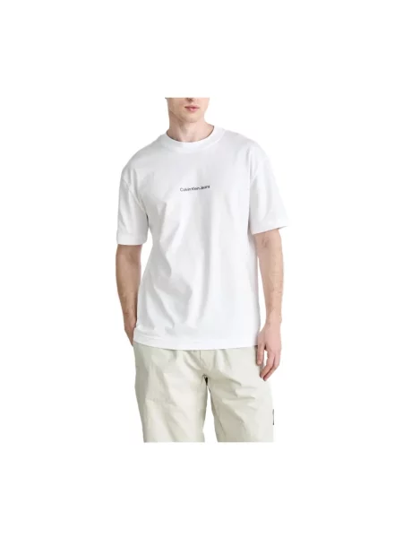 Krótka koszulka Calvin Klein Jeans w kratkę z krótkim rękawem biała