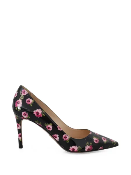Pantofi cu toc Prada din piele cu model floral de lac negru