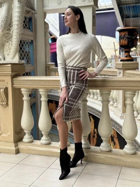 Спідниця міді CAT ORANGE світло-коричневий вовна/віскоза помаранчева