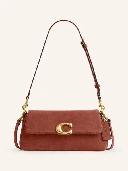 Coach torebka crossbody zamszowa Suade Jet Shoulder Bag brązowa