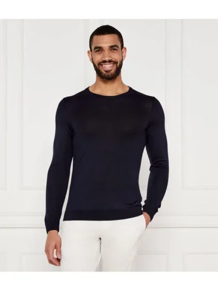 BOSS Pulover Leno albastru închis negru