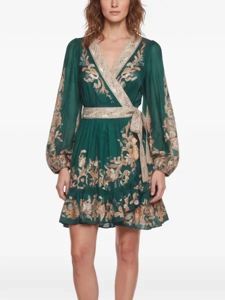 Rochie mini Zimmermann cu model paisley plic verde