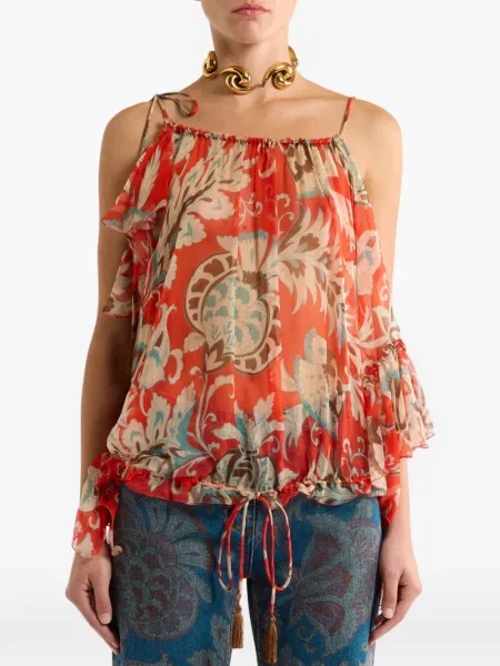 Top Etro cu model floral roșu