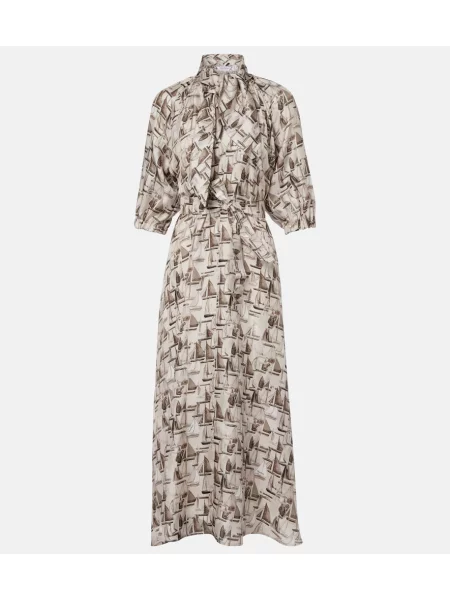 Rochie midi Max Mara de mătase cu legături alb