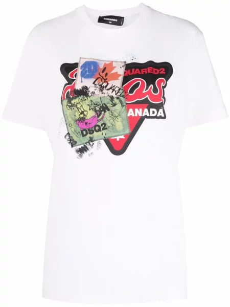 Tricou Dsquared2 cu imagine cu decolteu rotund alb