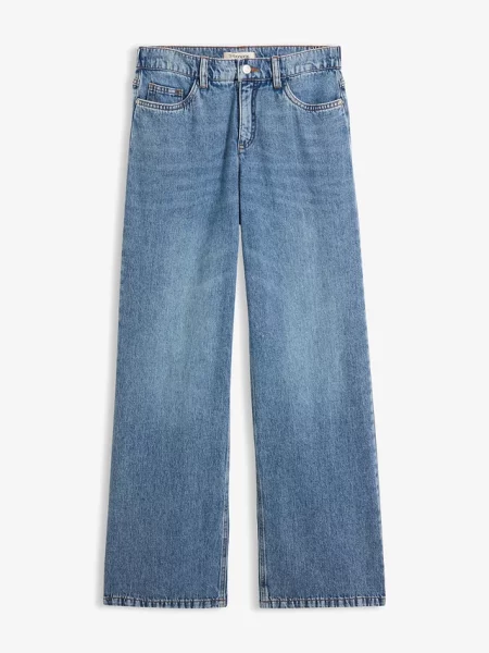 Lekkie jeansy wide leg mid waist niebieskie