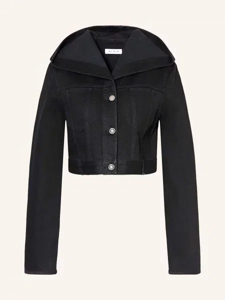 Alaïa Krótka Kurtka Jeansowa schwarz czarna
