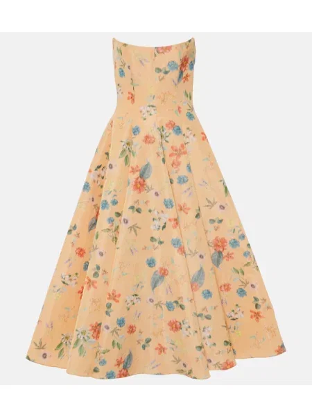 Midi obleka Markarian s cvetličnim vzorcem brez naramnic roza