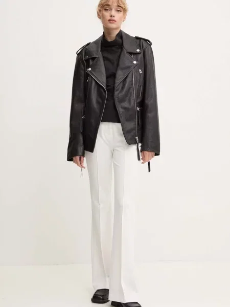 Шкіряна куртка Remain Biker Leather Jacket перехідна чорний
