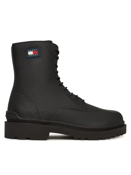 Škornji Tommy Jeans s čipko črna