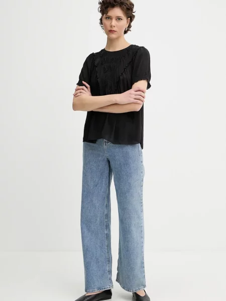 Блузка MUNTHE PERILLA однотонна чорний